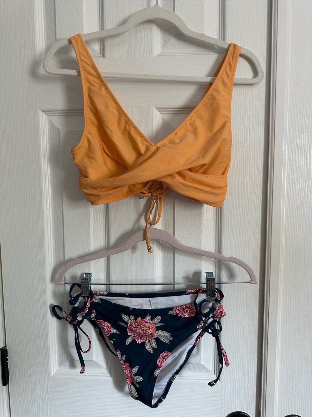 Tangerine Twist Front Bikini Top with Floral Side-Tie Bottoms